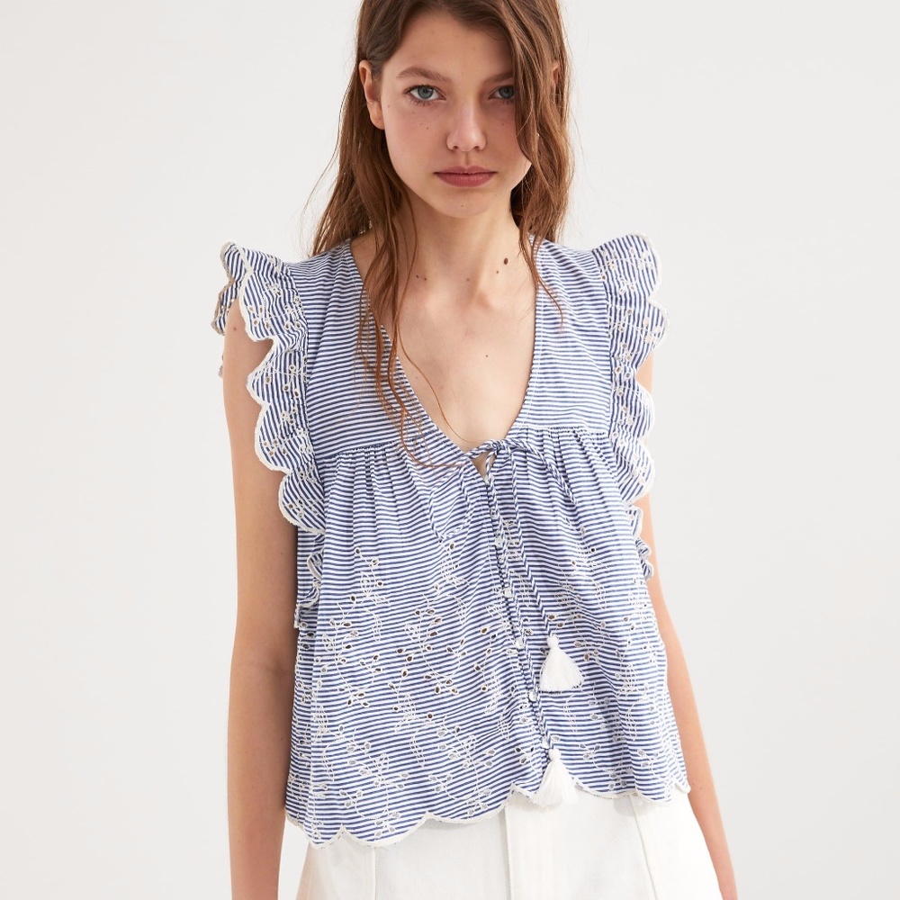 Zara "Striped Ruffled Top" Size M